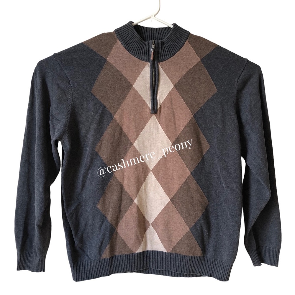 Bass Argyle Quarter Zip Knit Sweater XL